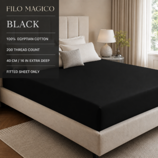 Filo Magico black 200 thread count Egyptian cotton fitted sheet specifications